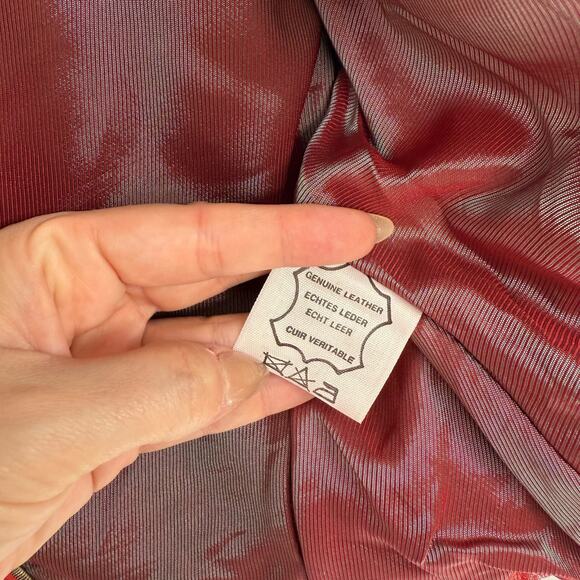 Vintage Cherry Red Leather Cropped Motorcycle Jacket Belt Size 38 - Picture 7 of 11